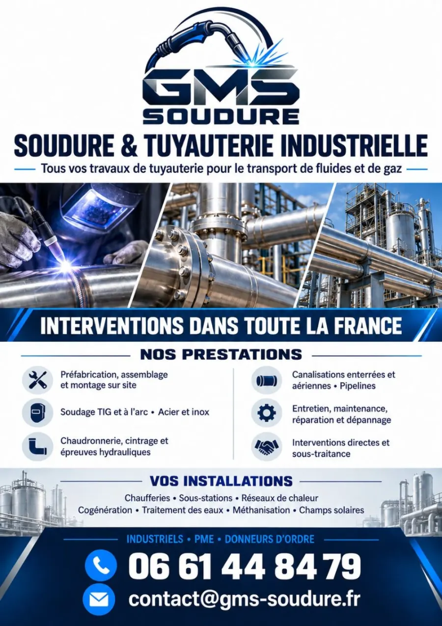 Soudeur tuyauteur de GMS SOUDURE au travail à Vétraz-Monthoux
